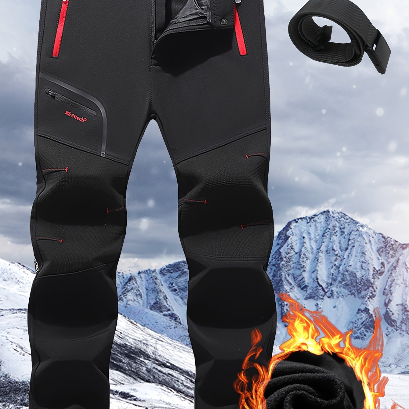 Men's Patchwork Loose Hiking Pants Fleece Thick Warm Adventure Ski