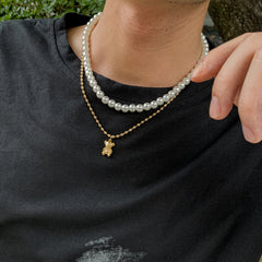 Men's Pearl Bear Pendant Necklace