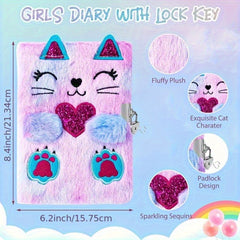 Purple Cat Diary with Heart Lock Gift Set