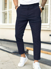 Men's Work Pockets Button Fly Slim Fit Trousers