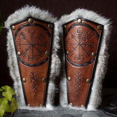 2pcs Viking PU Leather Rabbit Fur Bracers for Halloween Cosplay Props
