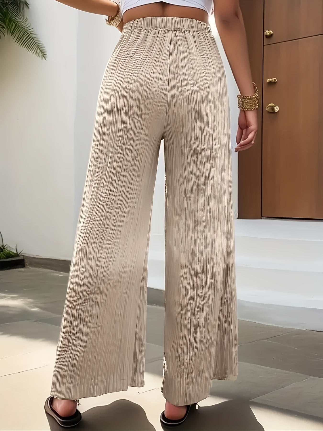 Women's Plus Solid Texture Wide Leg Trousers