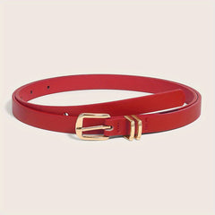 Metal Pin Buckle Thin Belt PU Leather Solid Belts Women Pants Dress Coat Belts