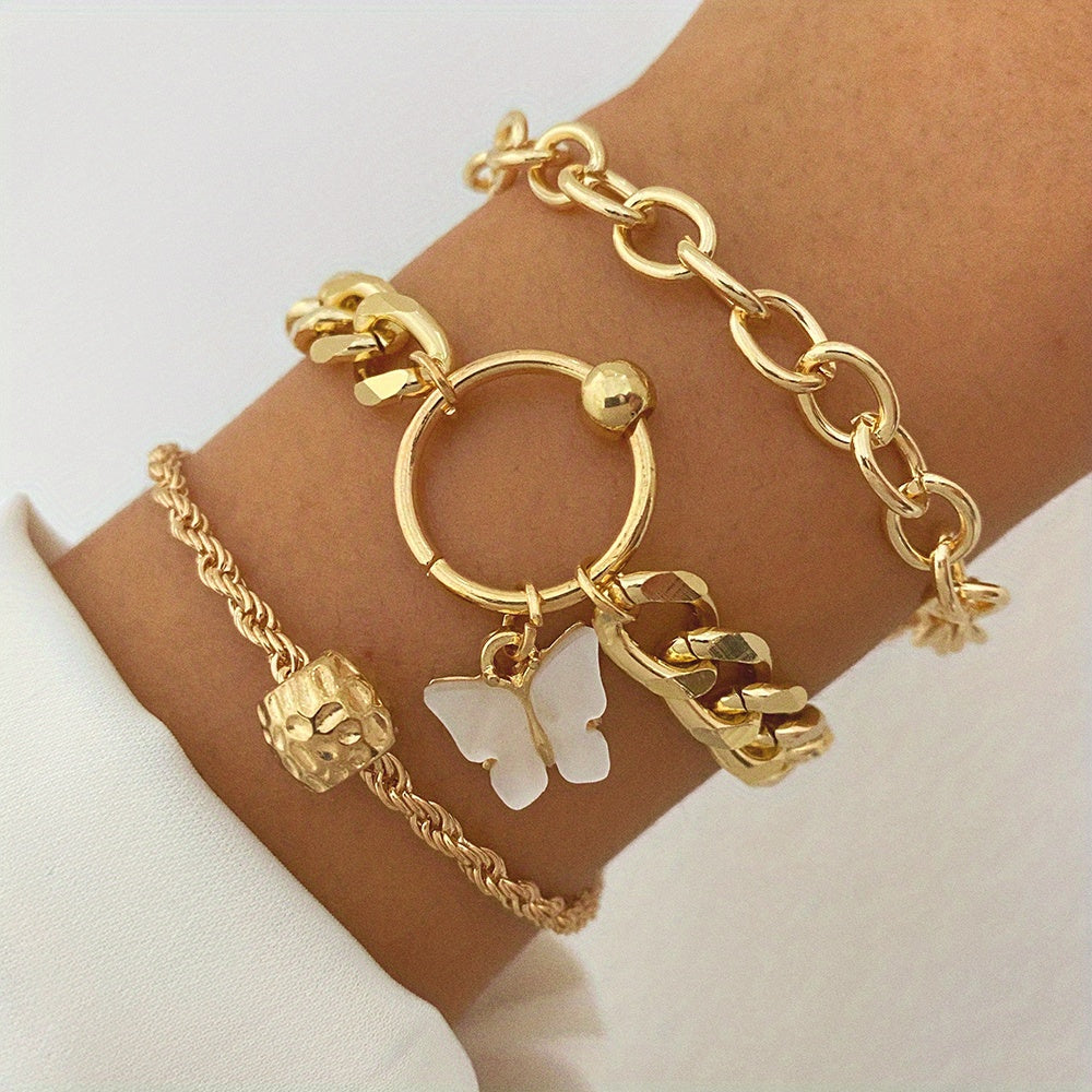 5pk Golden Butterfly Cuff Bangle Bracelet Set