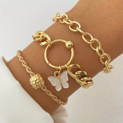 5pk Golden Butterfly Cuff Bangle Bracelet Set