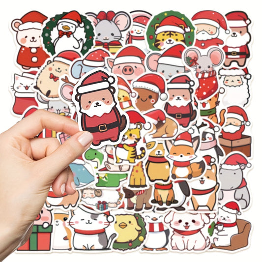 50pcs Cute Christmas Animal Stickers - Holiday Party Decoration