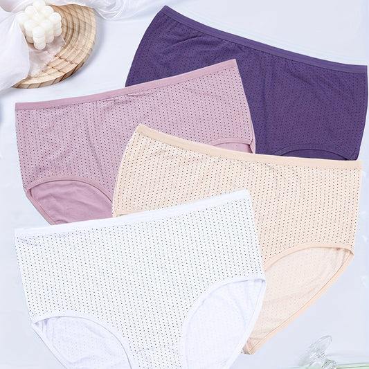 4 Pack Plus Size Panties Set Women's Plus Ultra Soft Pin Dot Print