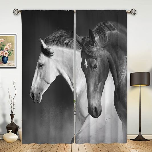 3D Horse Printed Window Curtains Rod Pocket Top