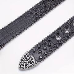 Crocodile Pattern Rhinestone Belt Sparkling Vintage PU Leather Waistband