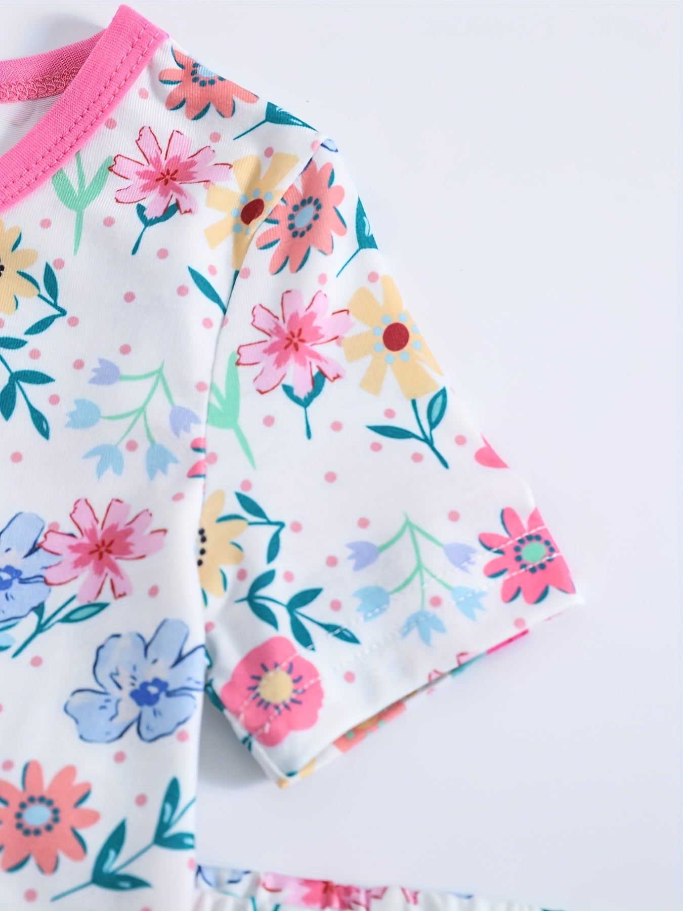 Girl's 2pcs Floral Print Pajama Set Short Sleeve Top & Pants