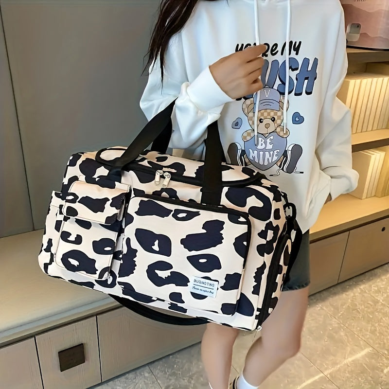 Cow Print Travel Tote Bag Waterproof Duffel with Dry/Wet Compartment