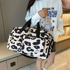 Cow Print Travel Tote Bag Waterproof Duffel with Dry/Wet Compartment