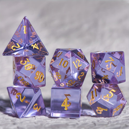 Purple Translucent Glass Gems Dice Set