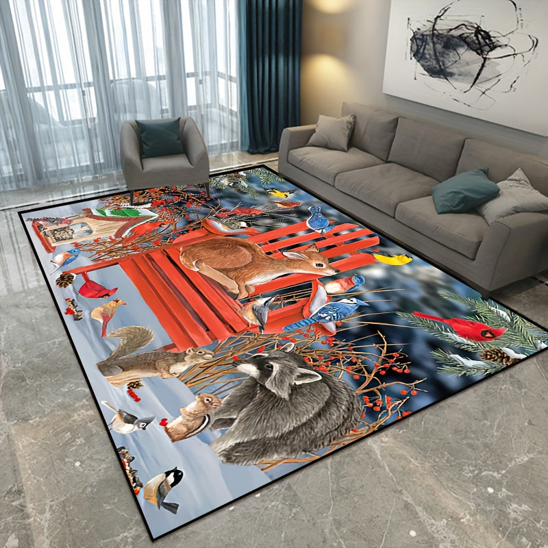 Animal Pattern Rug - Bird, Squirrel, Red Seat Print Mat