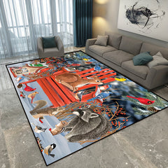 Animal Pattern Rug - Bird, Squirrel, Red Seat Print Mat