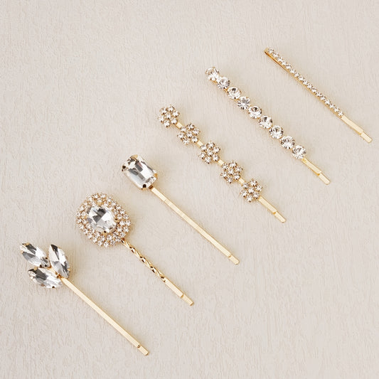 6pcs Rhinestone Hairpin Metal Golden Hair Clip Wedding Birthday Cosplay Costumes