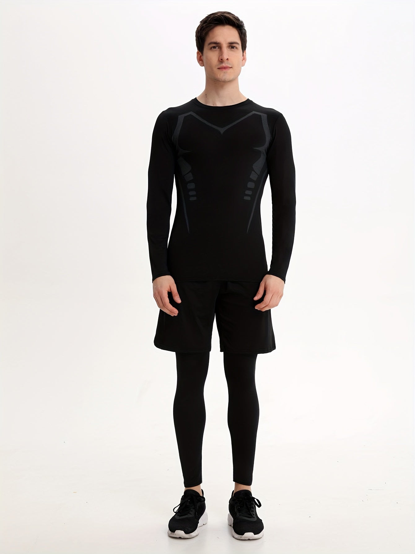 Men's 3pcs Sports Set Long Sleeve Compression T shirt Shorts Leggings