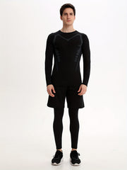 Men's 3pcs Sports Set Long Sleeve Compression T shirt Shorts Leggings