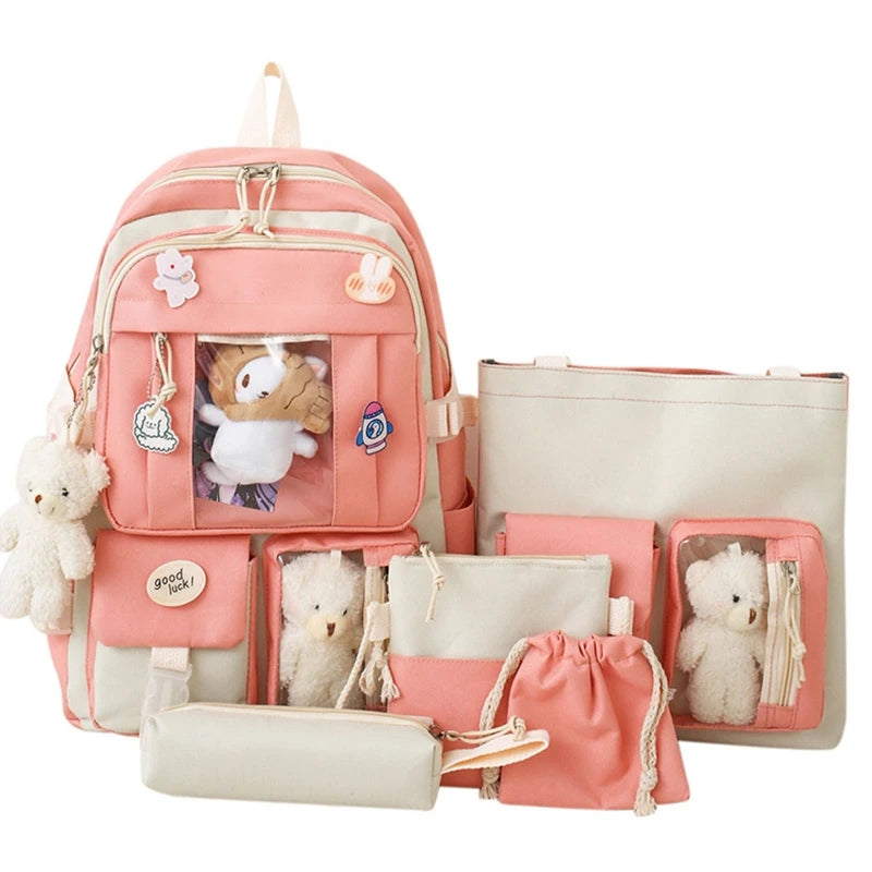 5pcs Backpack with Shoulder Bag Handbag Pencil Case Drawstring Bags for Teens