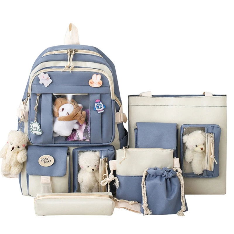 5pcs Backpack with Shoulder Bag Handbag Pencil Case Drawstring Bags for Teens