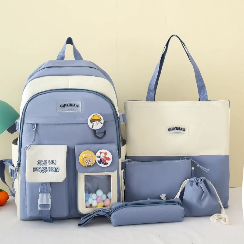 5pcs School Backpack Set for Girls Women Teens Boys Bookbag Pencil Case