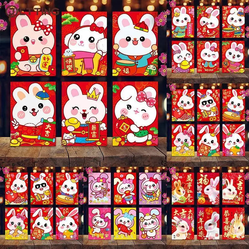 6 Pcs Chinese Rabbit Year Hongbao Mini Cartoon Red Envelopes
