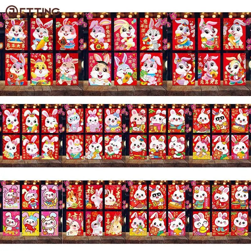 6 Pcs Chinese Rabbit Year Hongbao Mini Cartoon Red Envelopes