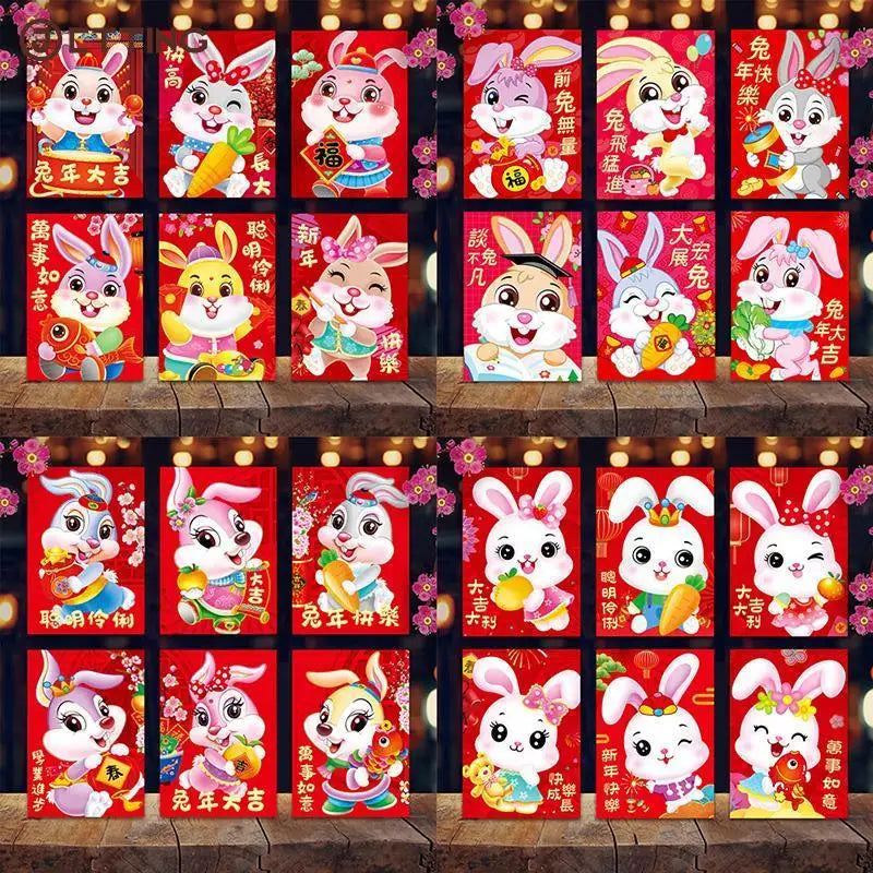 6 Pcs Chinese Rabbit Year Hongbao Mini Cartoon Red Envelopes