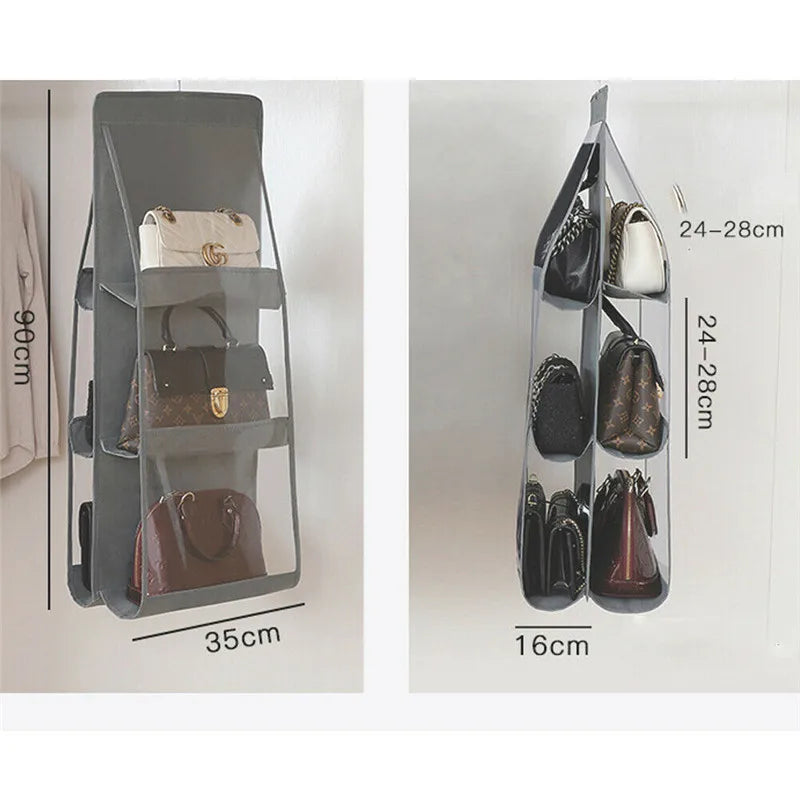 6 Pocket Folding Hanging Large Handbag Purse Storage Holder Anti-dust