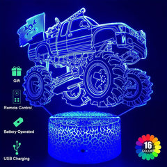 Monster Truck Night Lights 3D Lamp with USB Cable & Remote Control