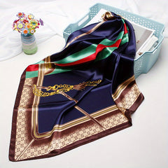 Tassel Chain Print Square Scarf Vintage Shawl Silk Neckerchief Bandana