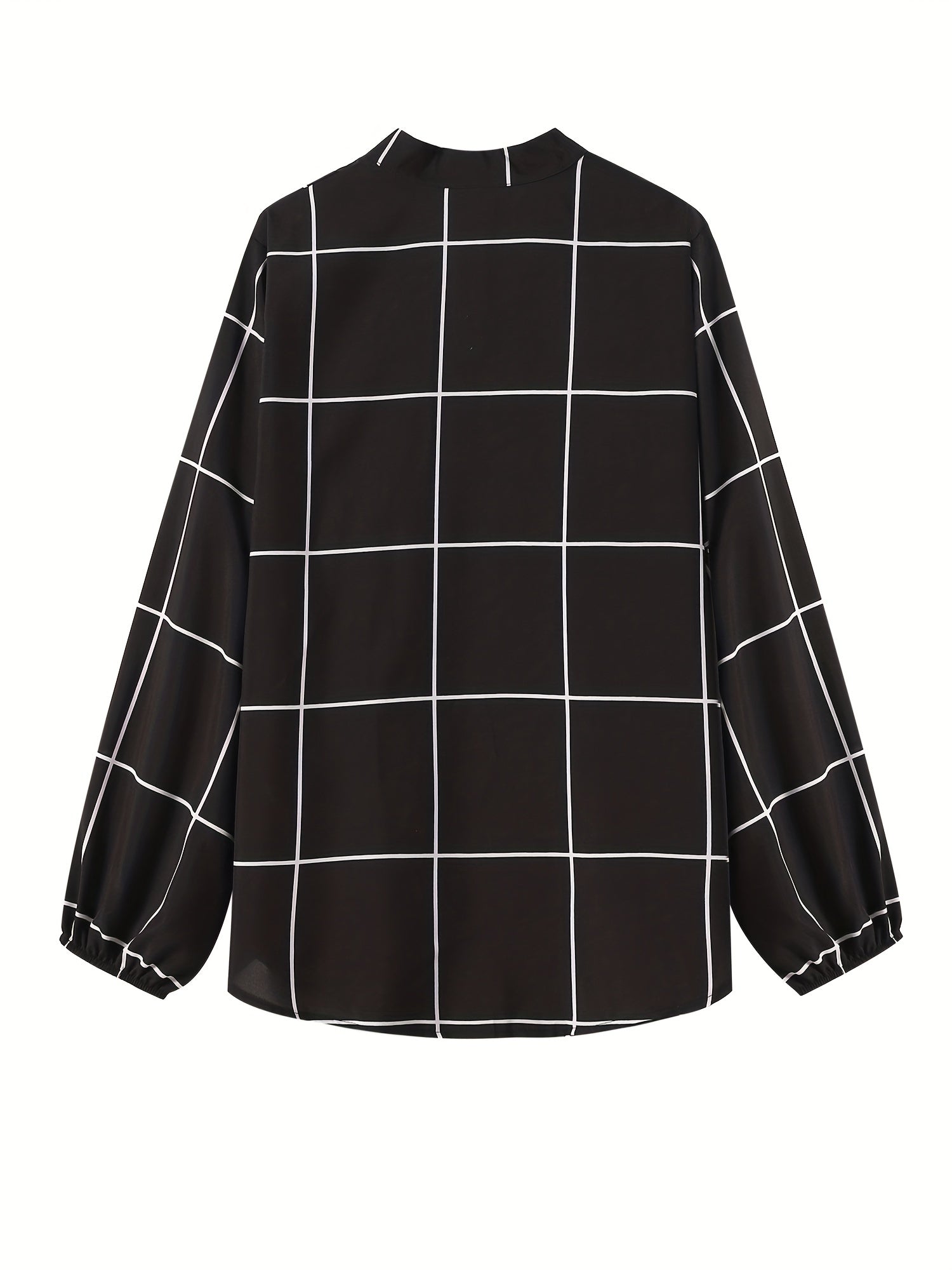  Grid Print Long Sleeve Blouse