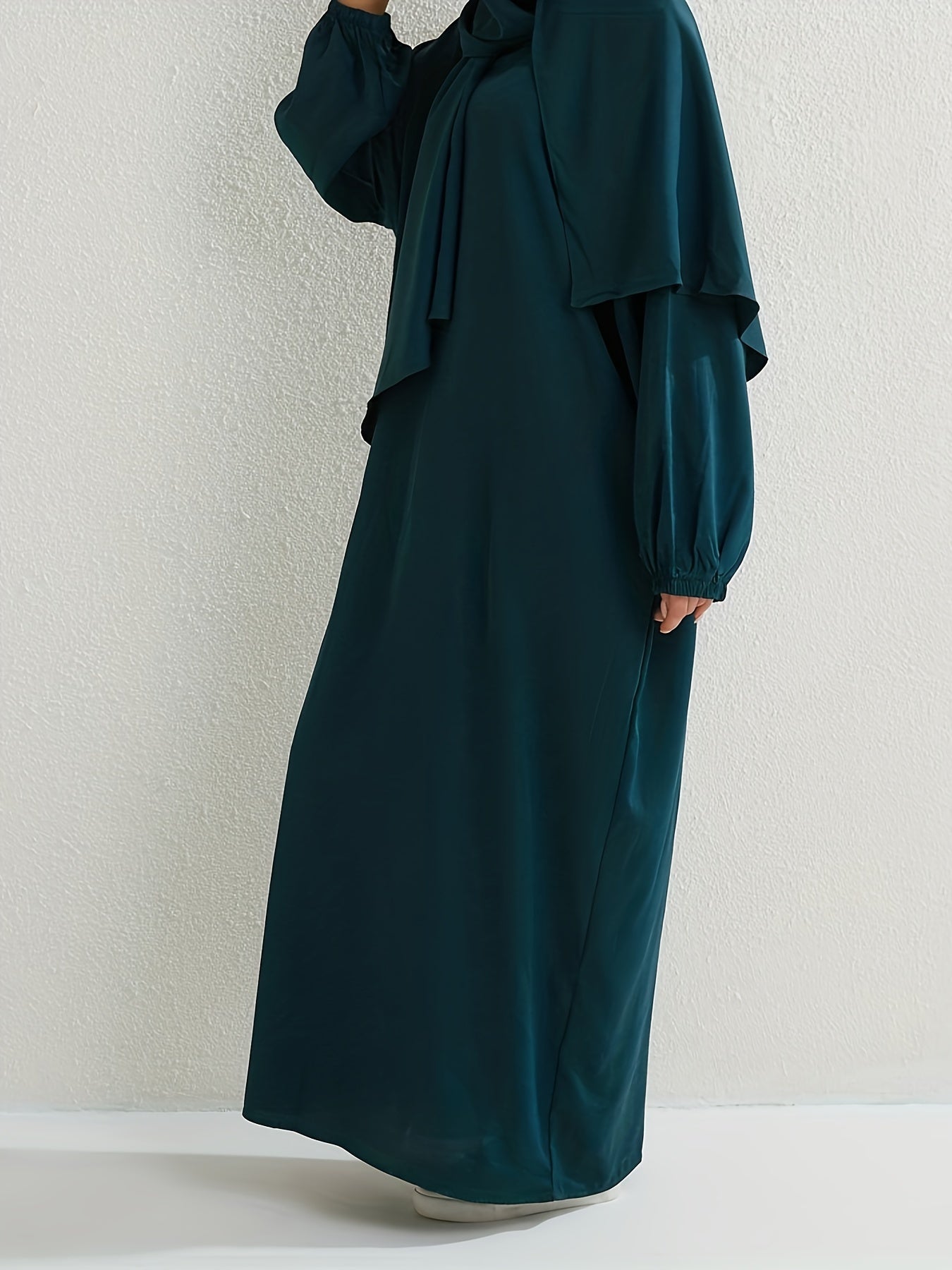  Casual Abaya Dress Women's Plus Solid Drop Shoulder Loose Fit Maxi Dre