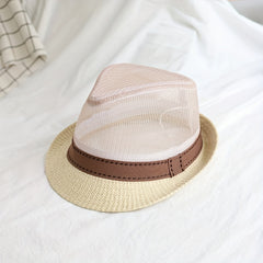 Beige Fedora Cap Mesh Breathable Short Brim Jazz Hat Lightweight Sun Hat
