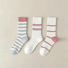 6 Pairs Colorblock Striped Socks Mid Tube Women's Stockings