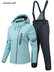 Checkerboard & Letter Print Ski Set Hooded Jacket & S
