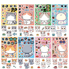 Cat Stickers Set - 8 Sheets Removable Self Adhesive Cartoon Decals