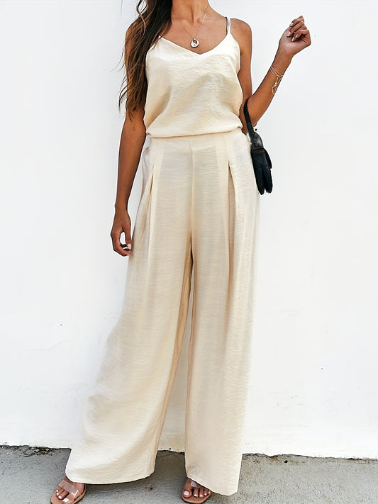 Casual Solid Cami Tops & Long Pants Suits Women's Clothing