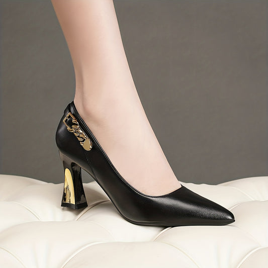 Women's Block Heels Point Toe Evening Dress Pumps