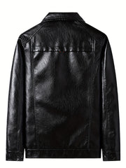 Men's PU Leather Zip Up Jacket Windproof Waterproof Top