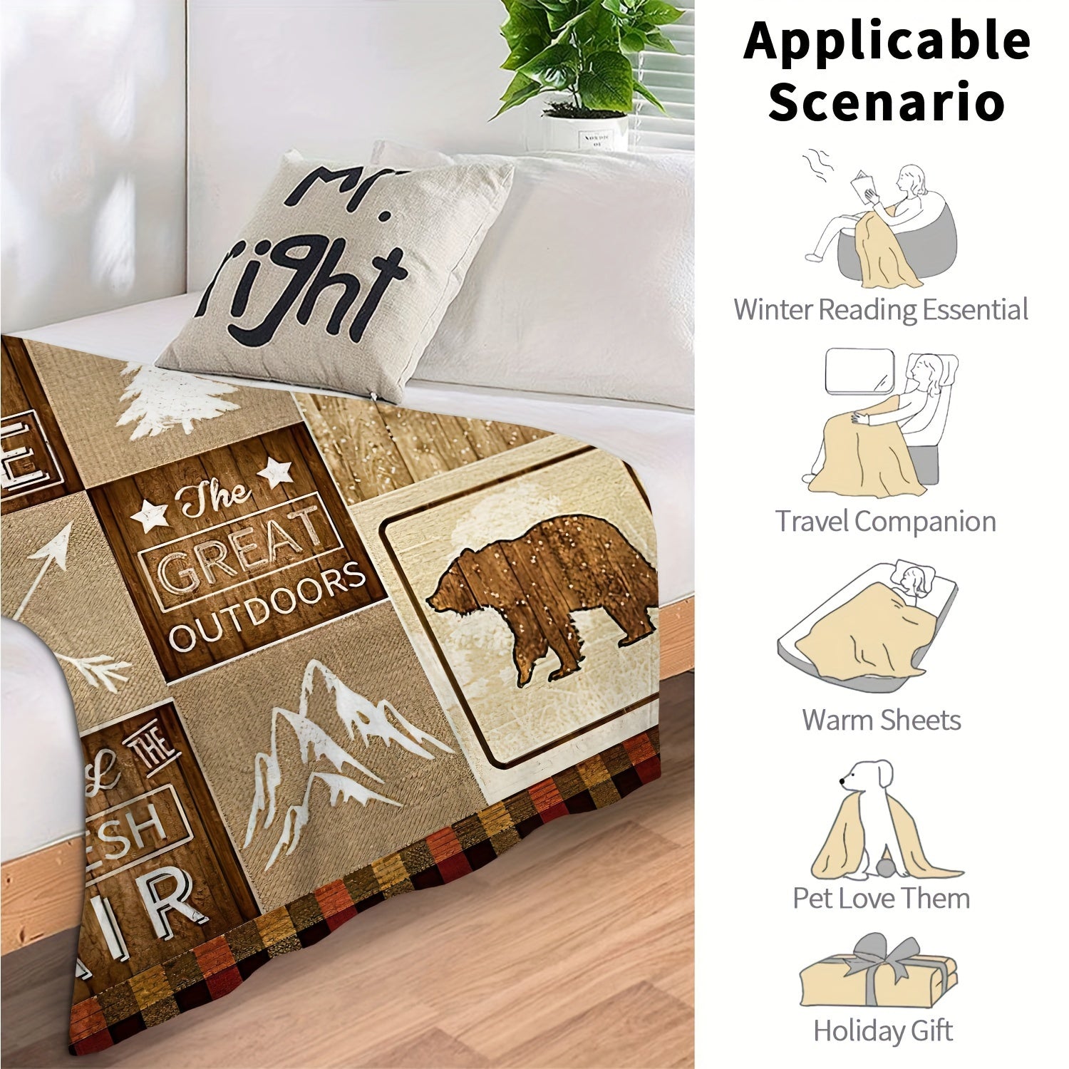 Christmas Elk Arrow Pattern Blanket Lightweight Warm Flannel Blanket