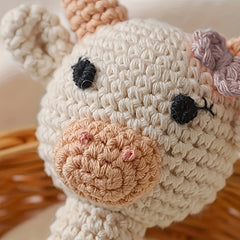 3D Crochet Rattle Knitted Calf Animal Doll with Bell Teething Toy