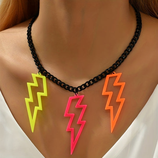 Vintage Geometric Lightning Pendant Necklace Music Decor