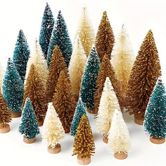 5pcs Mini Christmas Trees Wooden Base Bottle Brush Trees Desktop Decoration