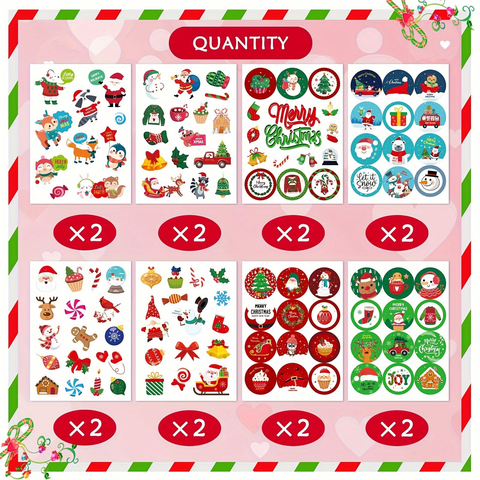 Christmas Theme Non Repeating Stickers Xmas Winter Holiday Party Stickers