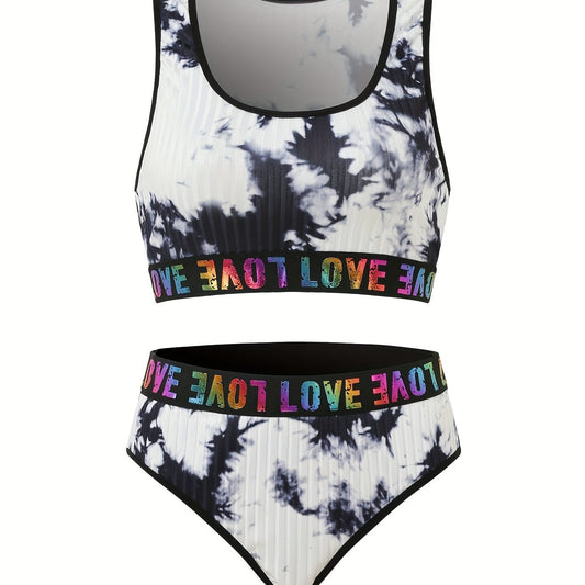  Tie Dye Letter Tape Bra & Panty Set