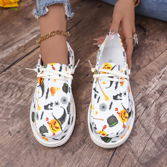 Women's Halloween Style Skateboarding Shoes with Pumpkin Bat Spider Pattern