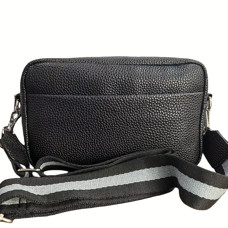 Wide Strap Cube Crossbody Bag PU Leather Textured Bag