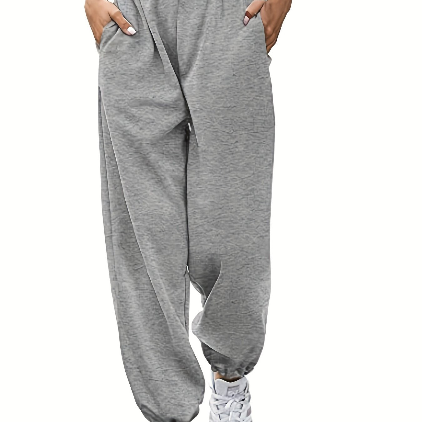  Sporty Pants Women's Plus Solid Elastic High Rise Jogger Trousers