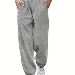  Sporty Pants Women's Plus Solid Elastic High Rise Jogger Trousers